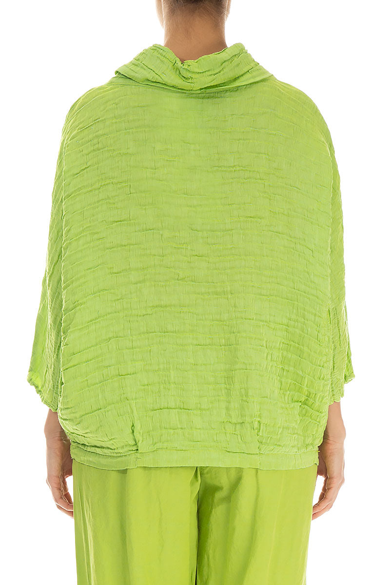 Cowl Neck Crinkled Lime Silk Blouse 2