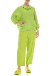 Cowl Neck Crinkled Lime Silk Blouse 4