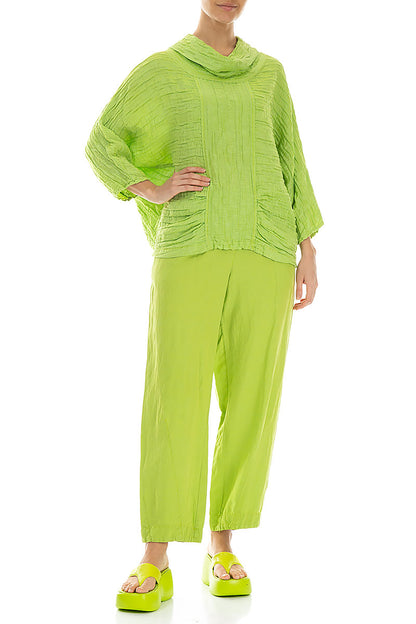 Cowl Neck Crinkled Lime Silk Blouse 4