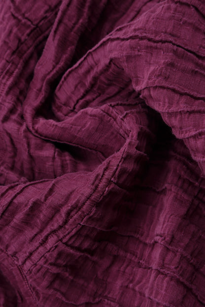 Detachable Collar Crinkled Magenta Silk Linen Tunic 5