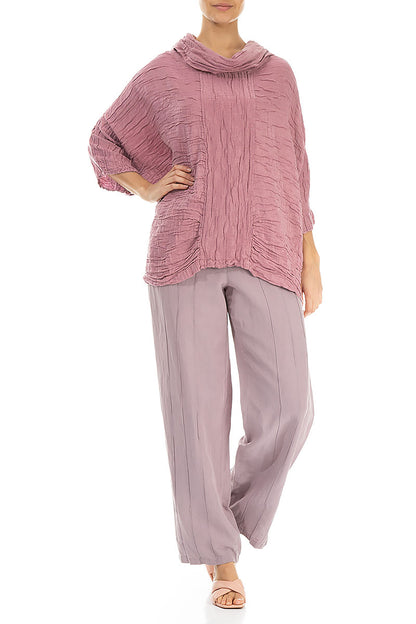 Cowl Neck Crinkled Mauve Taupe Silk Blouse 4