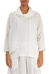 Cowl Neck Crinkled Off White Silk Linen Blouse 1