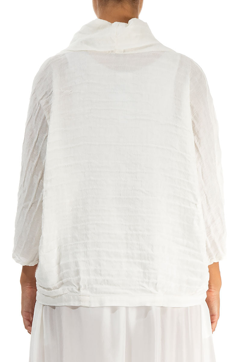Cowl Neck Crinkled Off White Silk Linen Blouse 2
