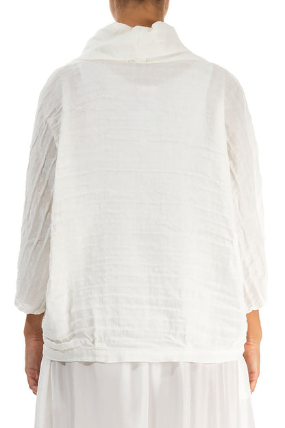 Cowl Neck Crinkled Off White Silk Linen Blouse 2