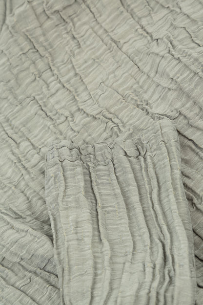 Cowl Neck Crinkled Olive Grey Silk Linen Blouse 5