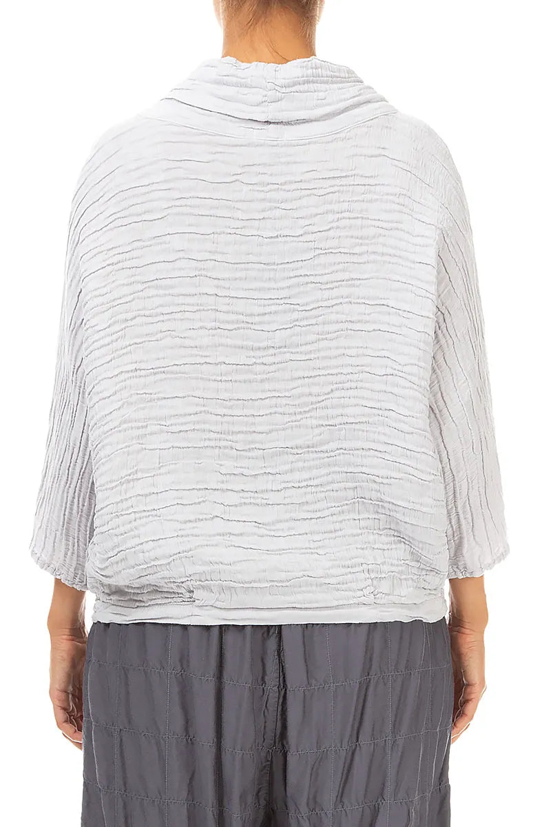 Cowl Neck Crinkled Pearl Grey Silk Linen Blouse 2