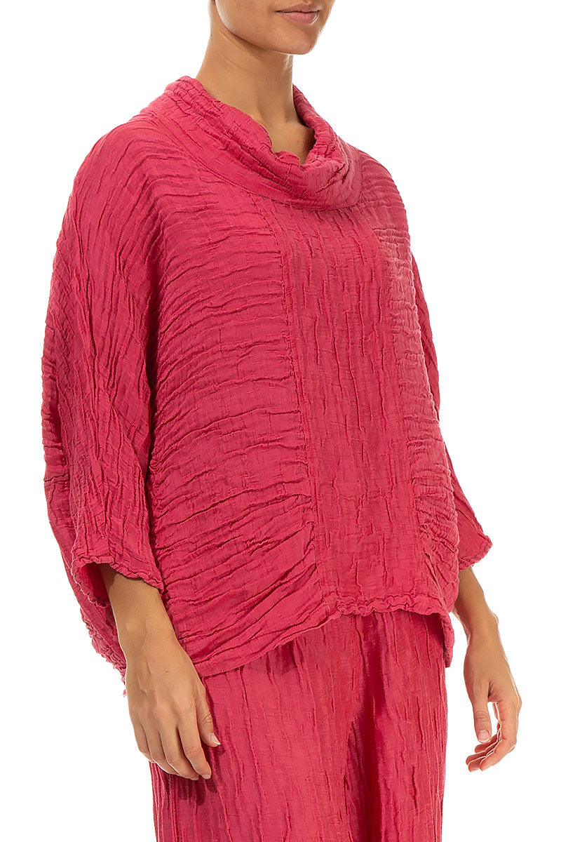 Cowl Neck Crinkled Raspberry Silk Blouse 3