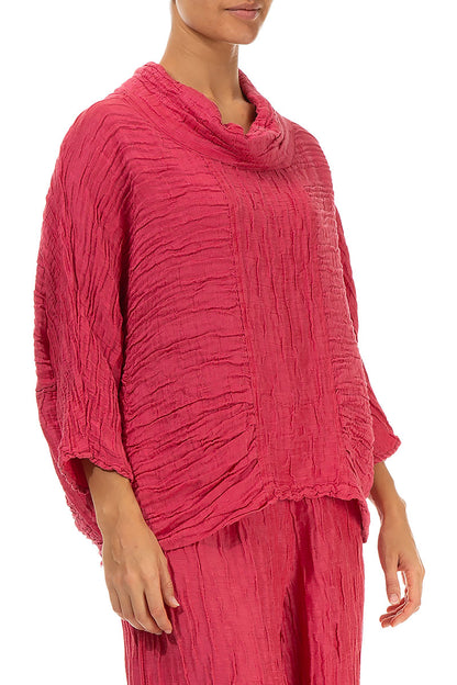 Cowl Neck Crinkled Raspberry Silk Blouse 3