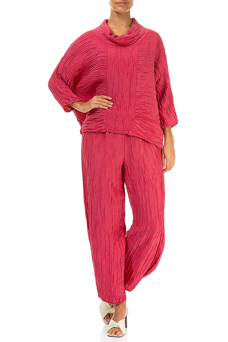 Cowl Neck Crinkled Raspberry Silk Blouse 4