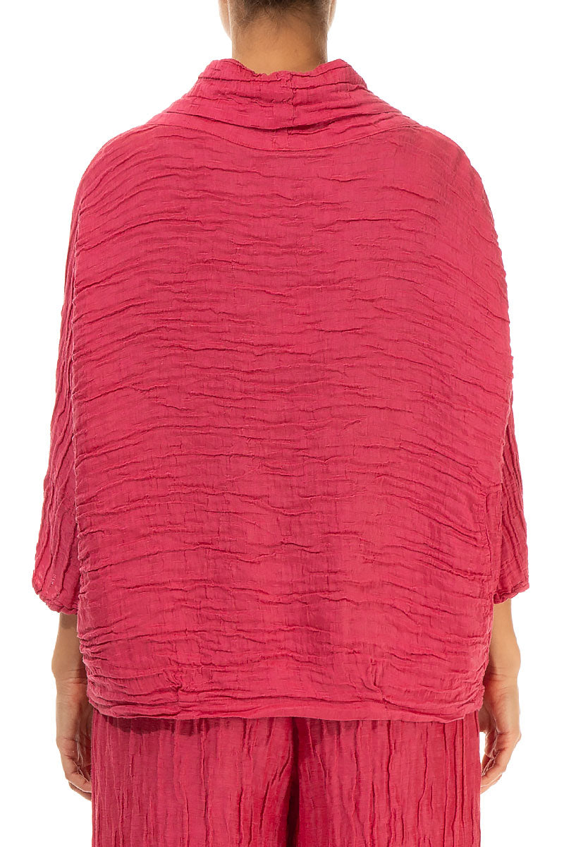 Cowl Neck Crinkled Raspberry Silk Blouse 2