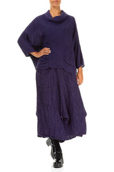 Cowl Neck Crinkled Royal Purple Waves Silk Linen Blouse 4