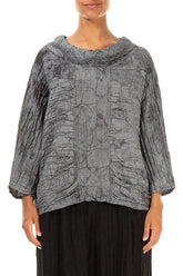 Cowl Neck Crinkled Silver Marble Silk Blouse 1