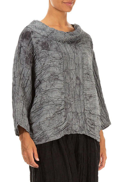 Cowl Neck Crinkled Silver Marble Silk Blouse 3