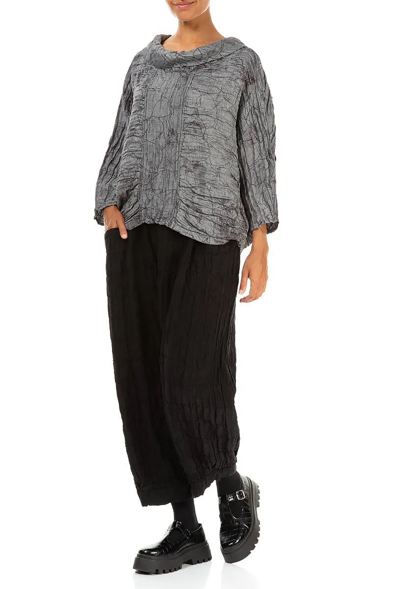 Cowl Neck Crinkled Silver Marble Silk Blouse 4