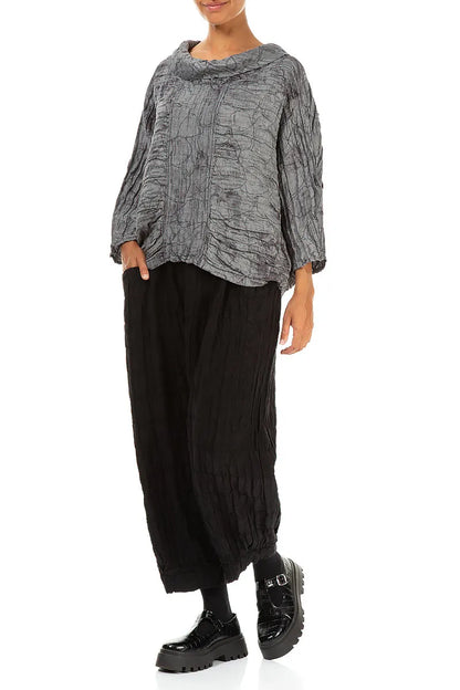 Cowl Neck Crinkled Silver Marble Silk Blouse 4