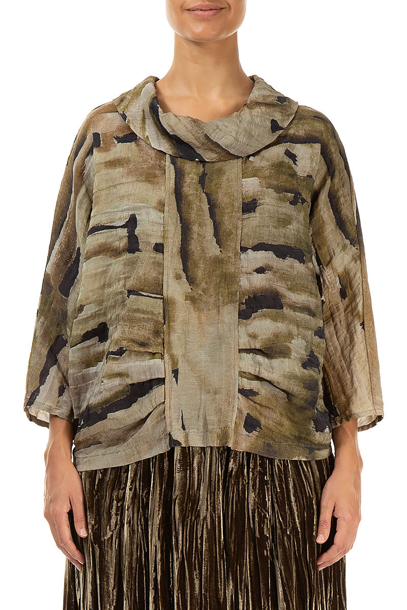 Bluse aus geknitterter Terra-Seide mit Wasserfallausschnitt