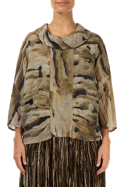 Bluse aus geknitterter Terra-Seide mit Wasserfallausschnitt