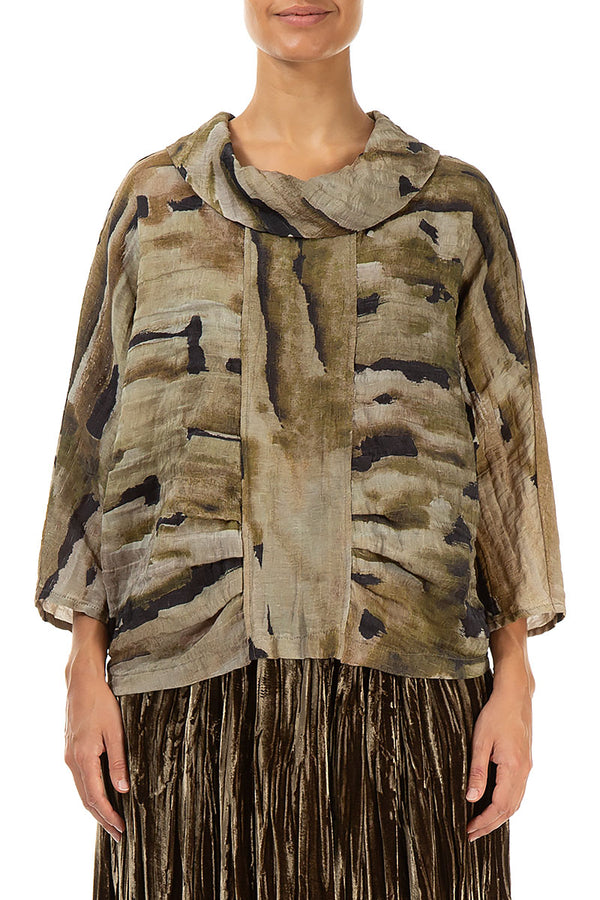 Cowl Neck Crinkled Terra Silk Blouse 1