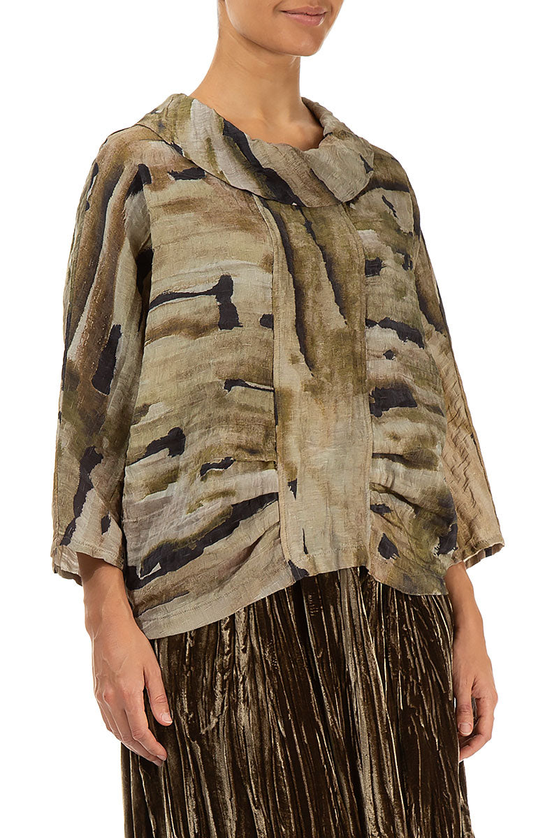 Bluse aus geknitterter Terra-Seide mit Wasserfallausschnitt