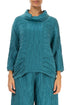 Cowl Neck Crinkled Turquoise Silk Blouse 1