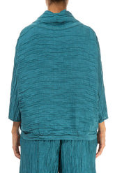 Cowl Neck Crinkled Turquoise Silk Blouse 2