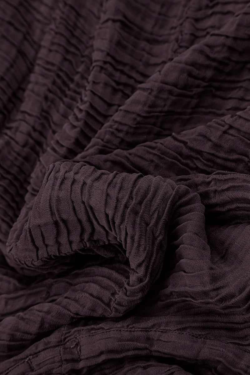Cowl Neck Deep Plum Plissé Silk Dress