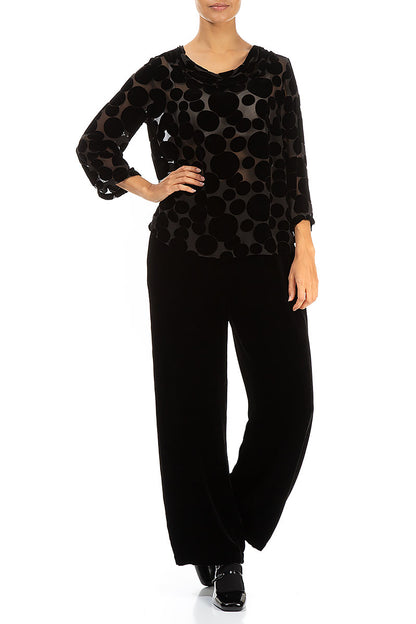 Cowl Neck Devoré Bubbles Black Silk Velvet Blouse 4