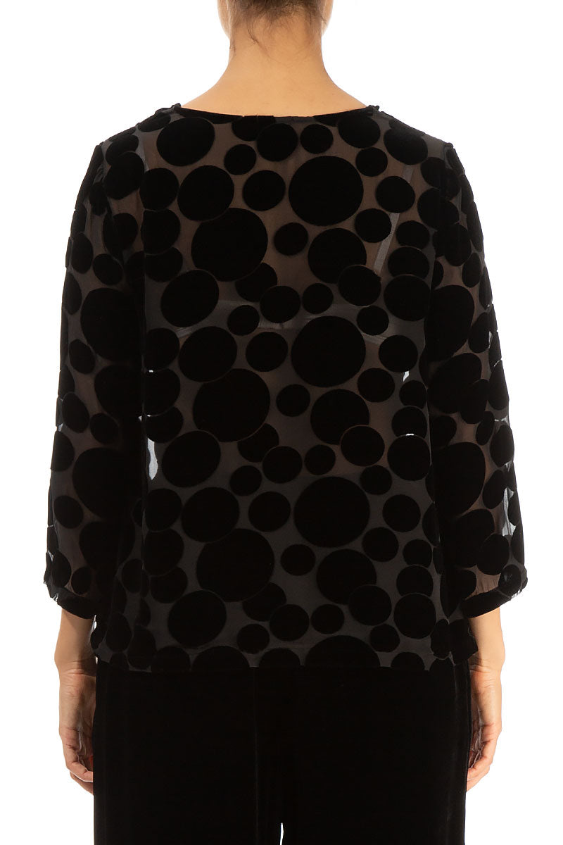 Cowl Neck Devoré Bubbles Black Silk Velvet Blouse 2