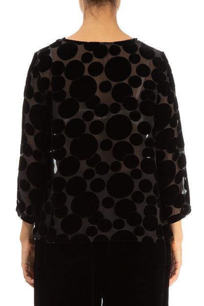 Cowl Neck Devoré Bubbles Black Silk Velvet Blouse 2