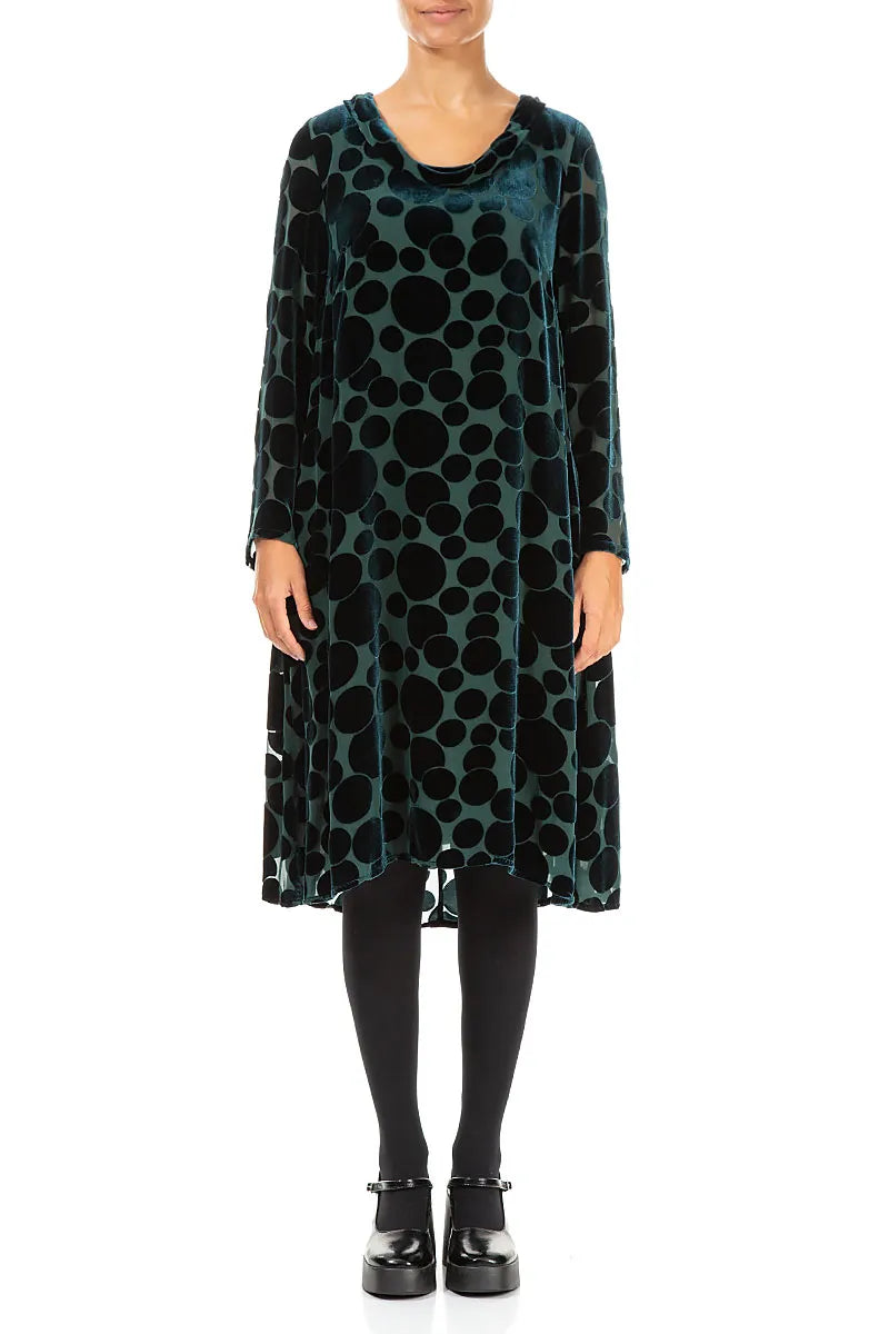 Cowl Neck Devoré Bubbles Peacock Silk Velvet Dress