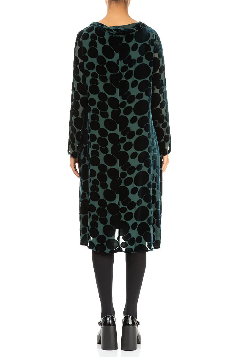 Cowl Neck Devoré Bubbles Peacock Silk Velvet Dress