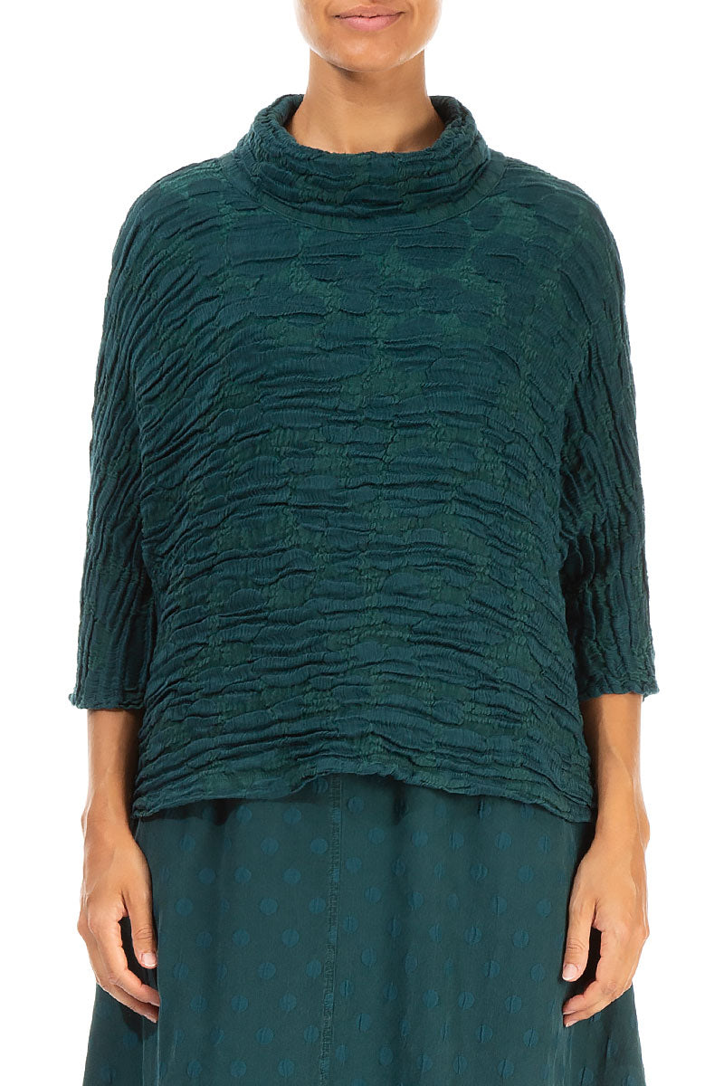 Cowl Neck Emerald Circle Silk Linen Blouse 1