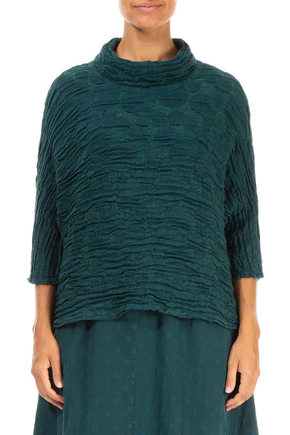Cowl Neck Emerald Circle Silk Linen Blouse 1