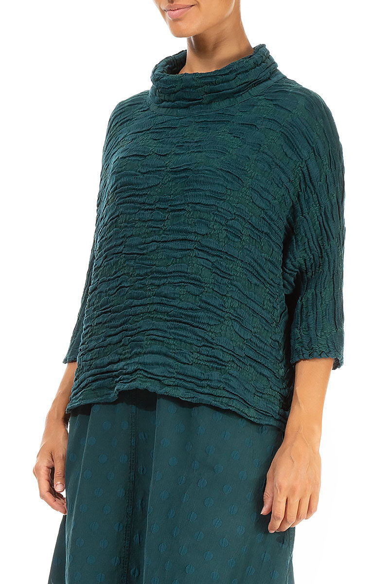 Cowl Neck Emerald Circle Silk Linen Blouse 3