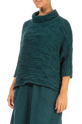 Cowl Neck Emerald Circle Silk Linen Blouse 3