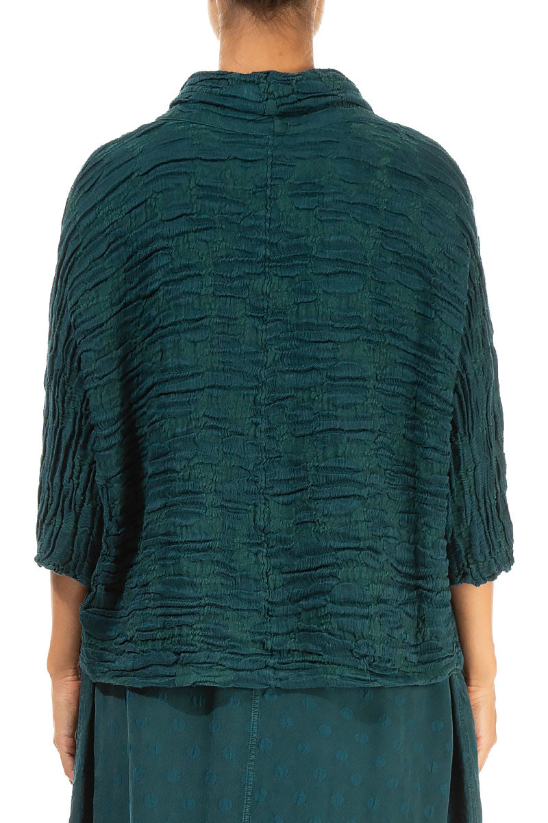 Cowl Neck Emerald Circle Silk Linen Blouse 2