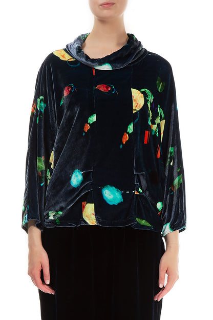 Cowl Neck Fairy-Tale Stretch Silk Velvet Blouse