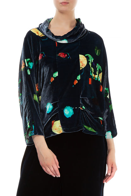 Cowl Neck Fairy-Tale Stretch Silk Velvet Blouse