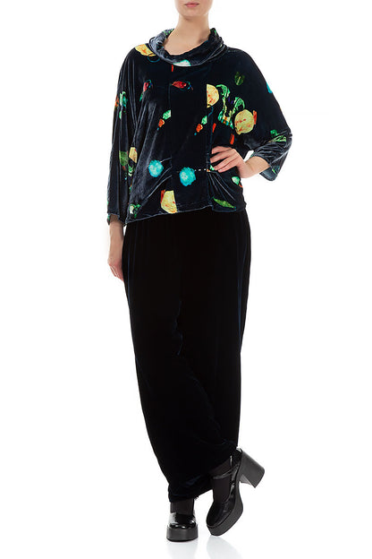 Cowl Neck Fairy-Tale Stretch Silk Velvet Blouse