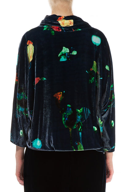 Cowl Neck Fairy-Tale Stretch Silk Velvet Blouse