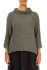 Cowl Neck Forest Mist Plissé Silk Blouse 1