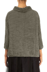 Cowl Neck Forest Mist Plissé Silk Blouse 2