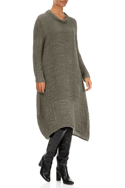 Cowl Neck Forest Mist Plissé Silk Dress 3