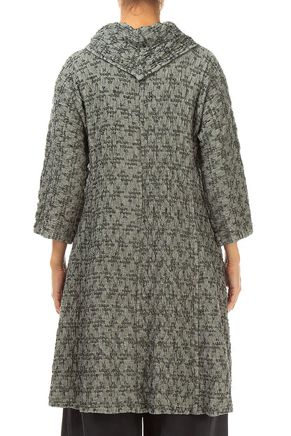 Cowl Neck Geometric Texture Olive Grey Linen Tunic 2