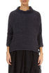 Cowl Neck Graphite Blue Plissé Silk Blouse 1