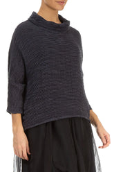 Cowl Neck Graphite Blue Plissé Silk Blouse 3