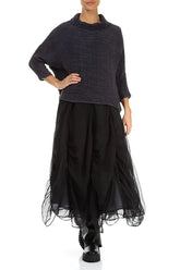 Cowl Neck Graphite Blue Plissé Silk Blouse 4