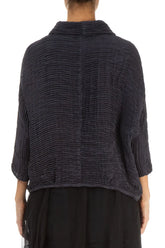 Cowl Neck Graphite Blue Plissé Silk Blouse 2