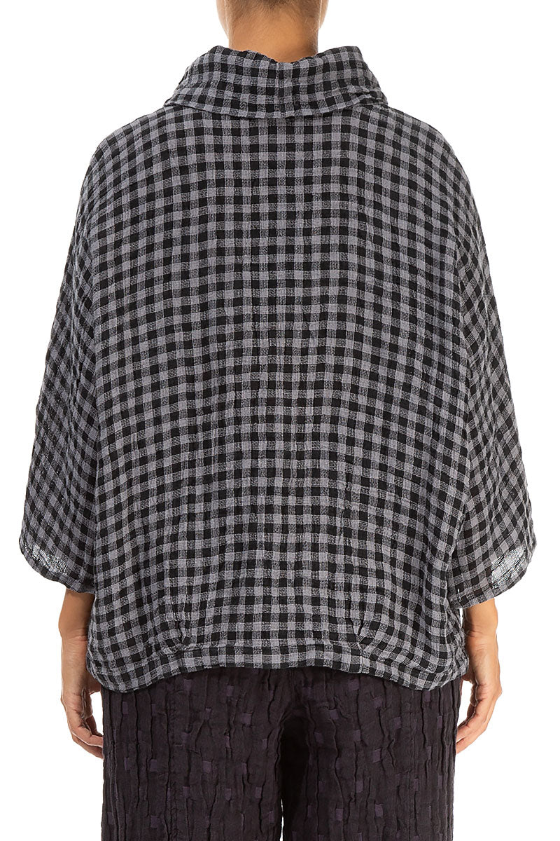 Cowl Neck Grey Check Linen Blouse 2