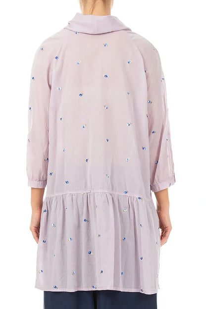 Cowl Neck Lilac Embroidered Petals Cotton Tunic 2